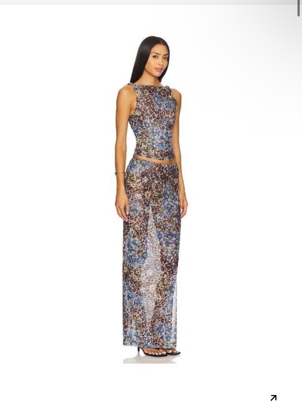 NWT REVOLVE Superdown Blue Floral & Leopard Print Tank & Skirt set Small